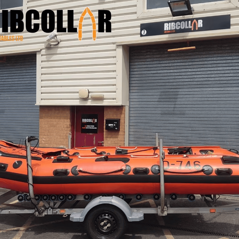 Orange RNLI boat at Ribcollar Factory